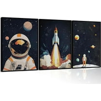 Space Astronaut Canvas WallCute Astronaut Nursery Galaxy Posters Modern Space Themed Print Rocket Pictures Toddler Boy Room Wall Decor for Adventure Kids Bedroom Nursery Roomd