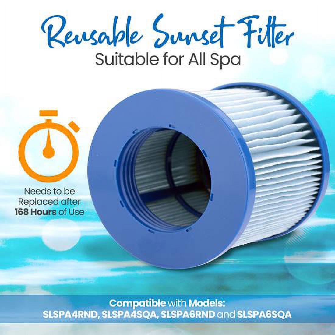 SereneLife Reusable Sunset Filter - Compatible W/ Inflatable Pool Spa, Filter Replacement Cartridge