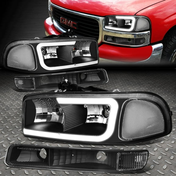 Nuvision for 99-07 GMC Sierra Yukon XL 4Pcs LED DRL Headlight Bumper Lamps Black/Clear