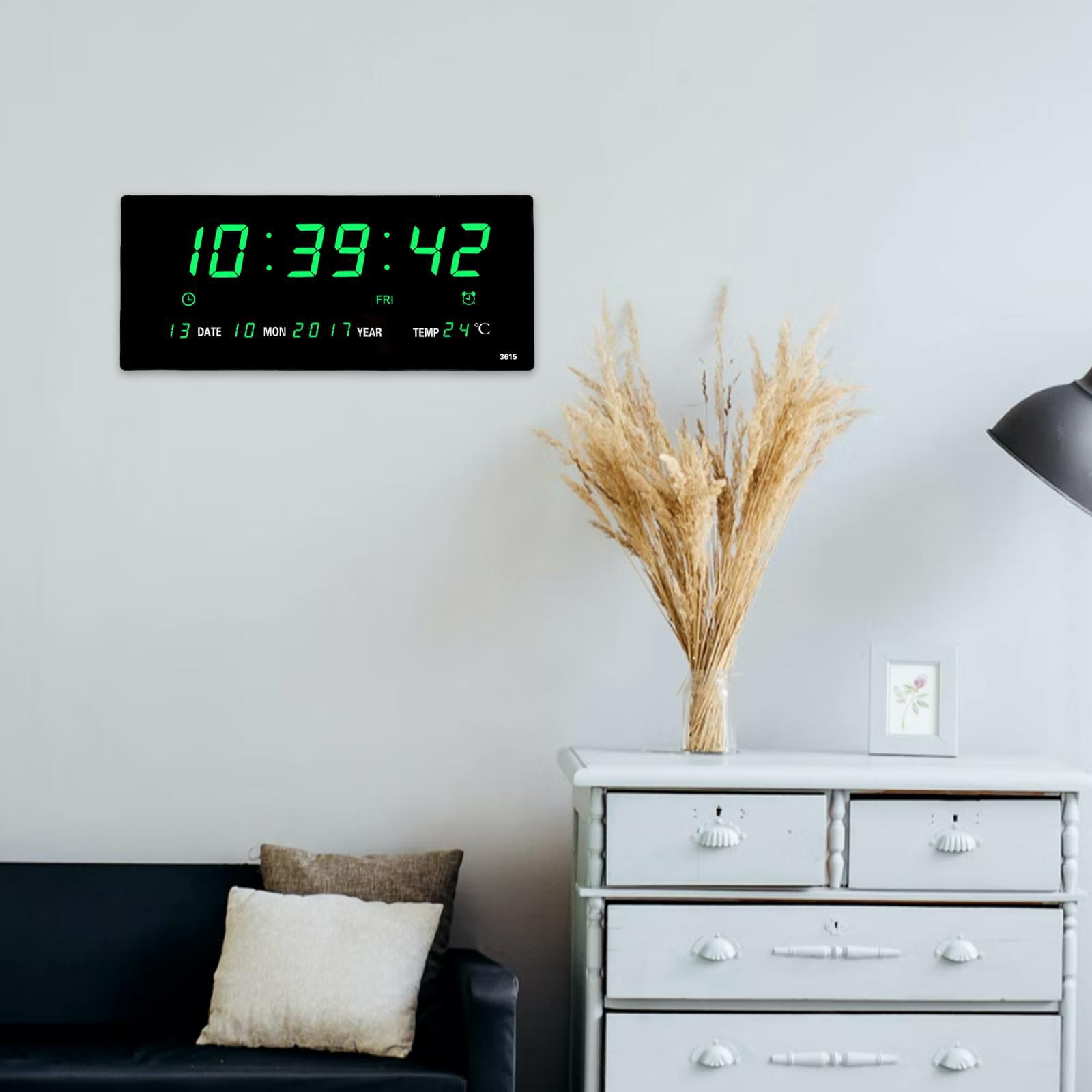Electric Wall Clock Decor Calendar Display for Bedroom Living Room Green