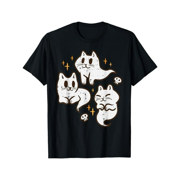 Halloween Cat Graphic Tee Black S-5XL Womens Vintage Spooky Ghost T Shirt Retro Loose Fit Top Short Sleeve Comfortable Casual Cotton Halloween Party Streetwear Graphic Tees Tops