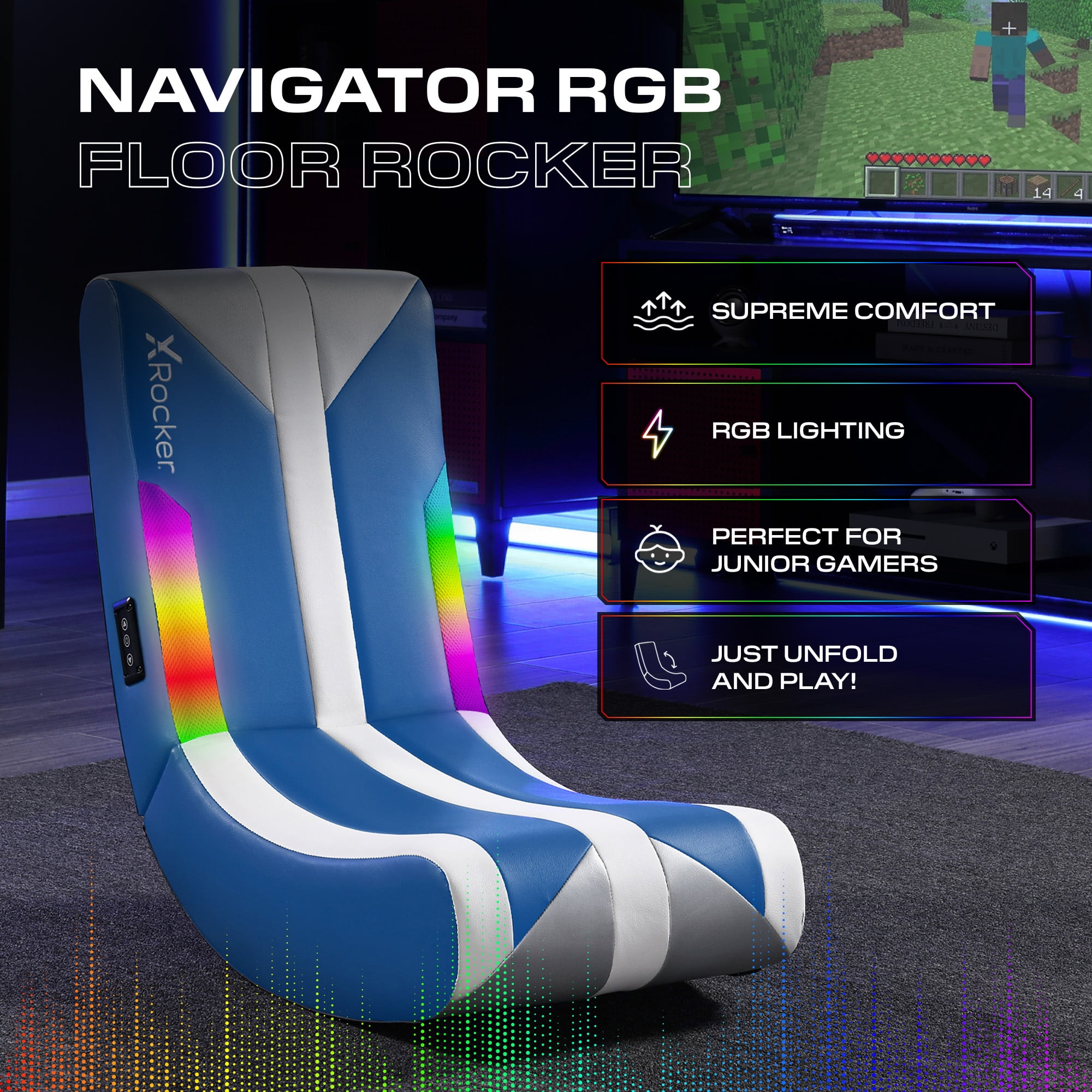 X Rocker Navigator Floor Rocker Gaming Chair, Blue