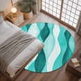 thumbnail image 3 of 3ft Round Rug, Turquoise Stripes Non-Skid Rubber Backing Large Area Rugs - Living Room Bedroom Home Office, Vintage Farmhouse Ripple Texture Art Indoor Floor Mat Carpets Washable Rug, 3 of 9