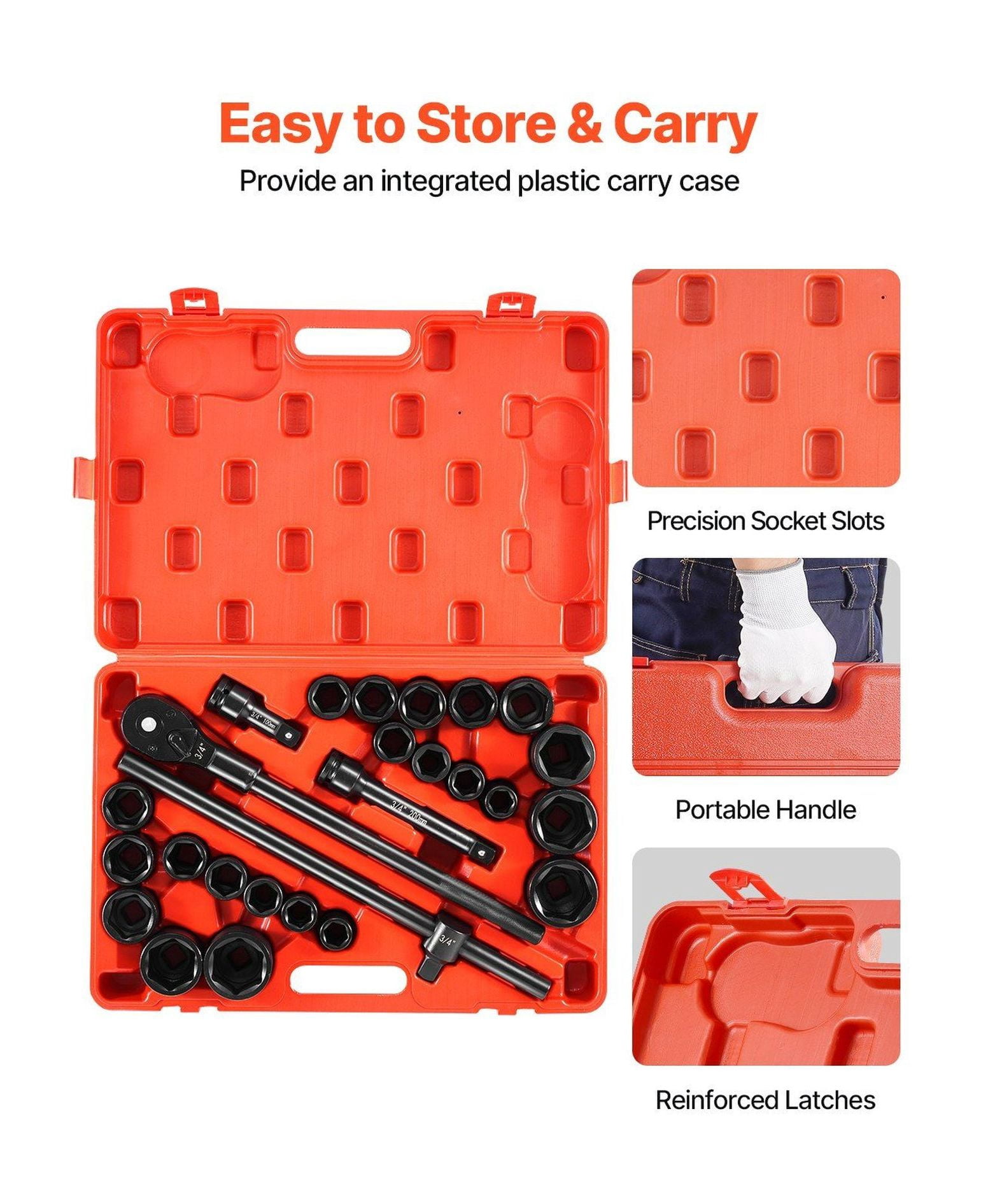 3/4 Inch Impact Socket Set 27 Piece - SAE & Metric - 7/8 to 2 Inch, 22 to 50mm - 6-Point Drive Socket Set for Trucks & RVs