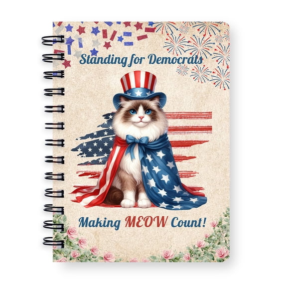 Democratic Ragdoll Cat Making Meow Count Election 2024 Spiral Bound Journal Cat Lover Kitten Owner Gifts Idea 5x7in Spiral Notebook - 01001