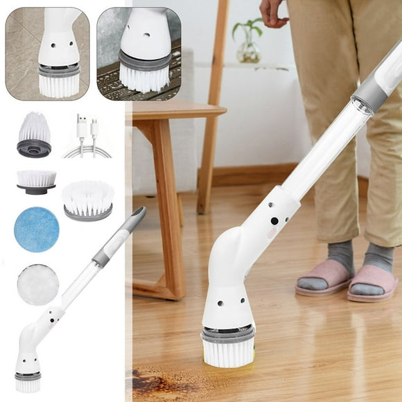 Dvkptbk Electric Spin Scrubbers, Spin Scrubbers with 5 Replaceable Brush Heads and Adjust Extension Handle, Power Cleaning Brush for Bathroom Floor Tile (White)