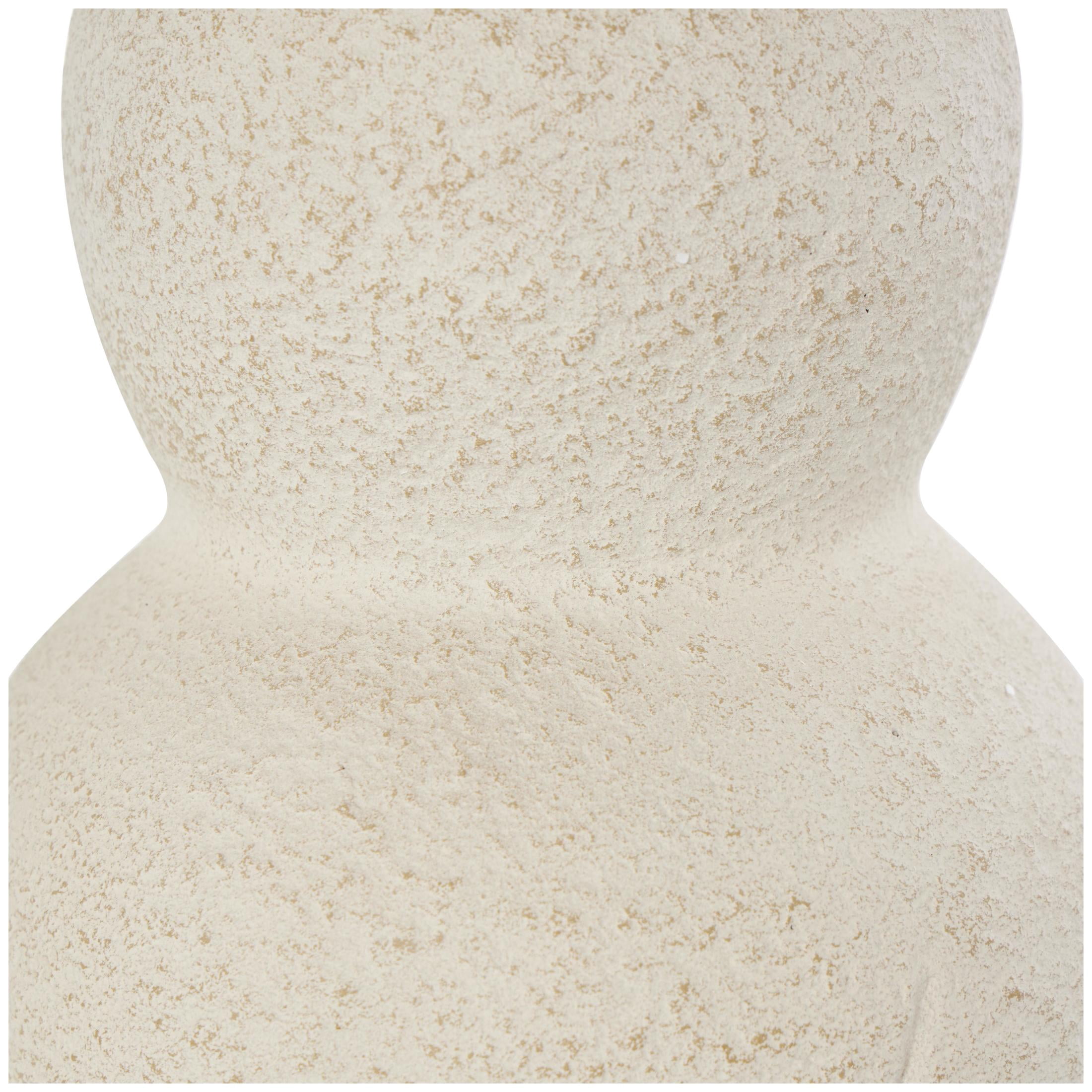 DecMode 15" Hourglass Textured Cream Ceramic Vase with Brown Distressing