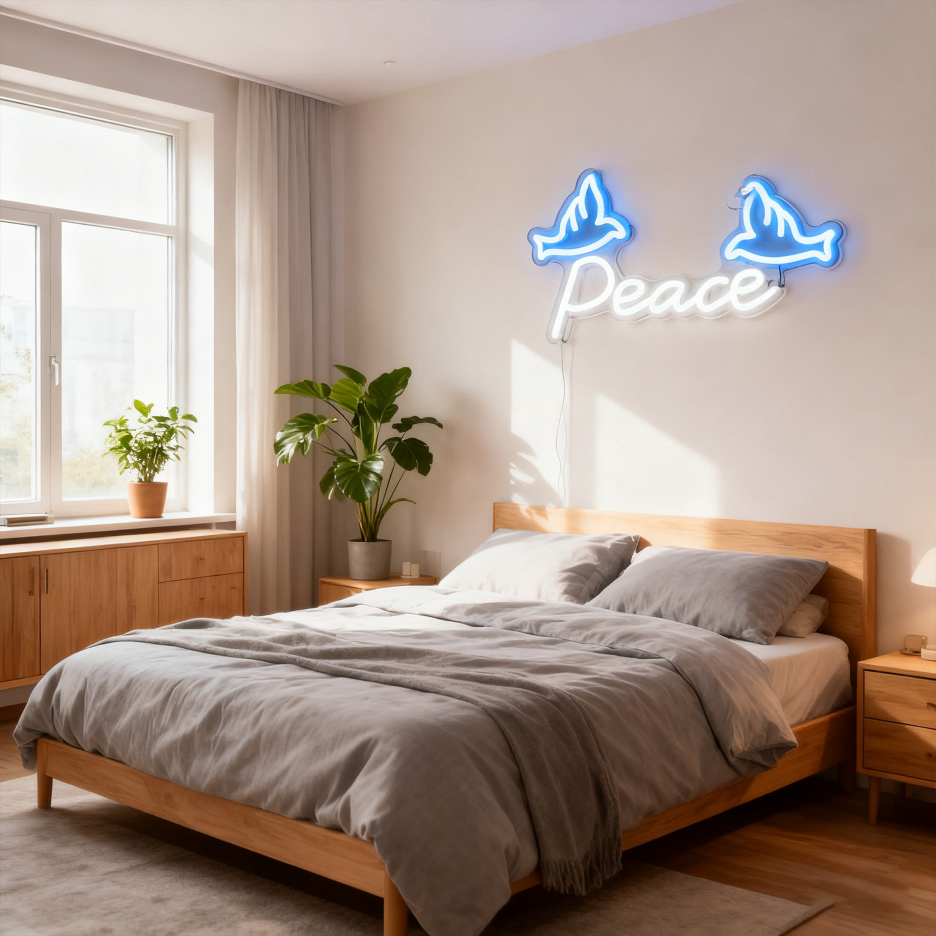 UPONRAY Single Line Custom Neon Signs with Dove, Usb Powered with Adjustable Brightness Wall Decor for Gifts, Warm White, 14 inch