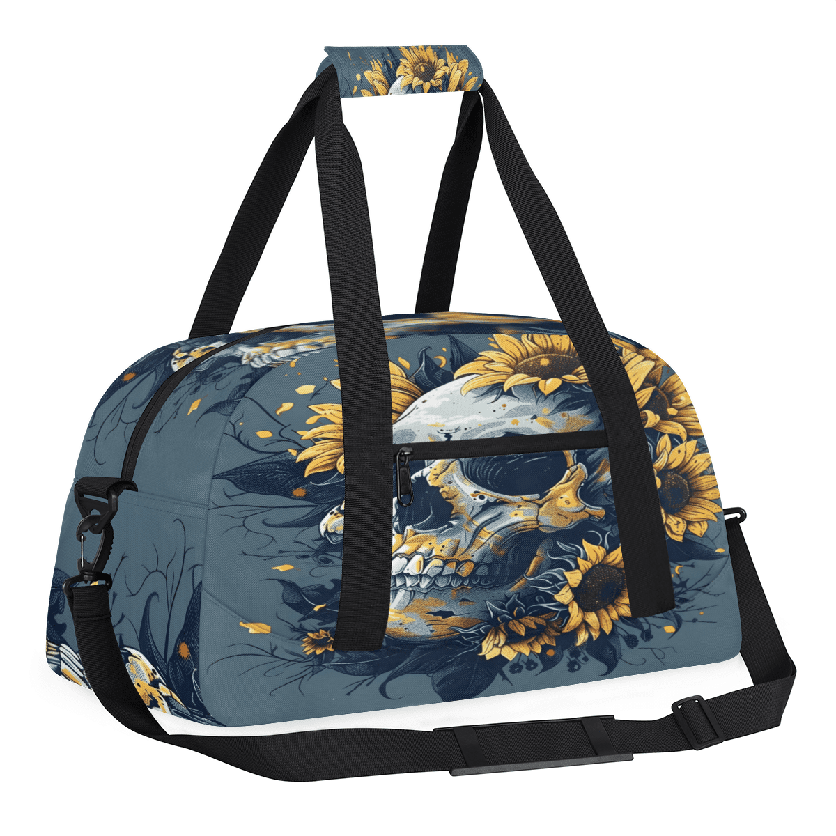 Herdesigns Halloween Skull Sports Duffle Bag for Women & Men, Scary Skeleton Gym Bag Dance Bag Overnight Bag Carry On Weekender Travel Bag