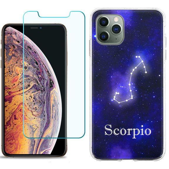 For Apple iPhone 11 Pro Case , Slim-Fit TPU Protective Phone Case with Tempered Glass Screen Protector, by OneToughShield ® - Zodiac / Scorpio