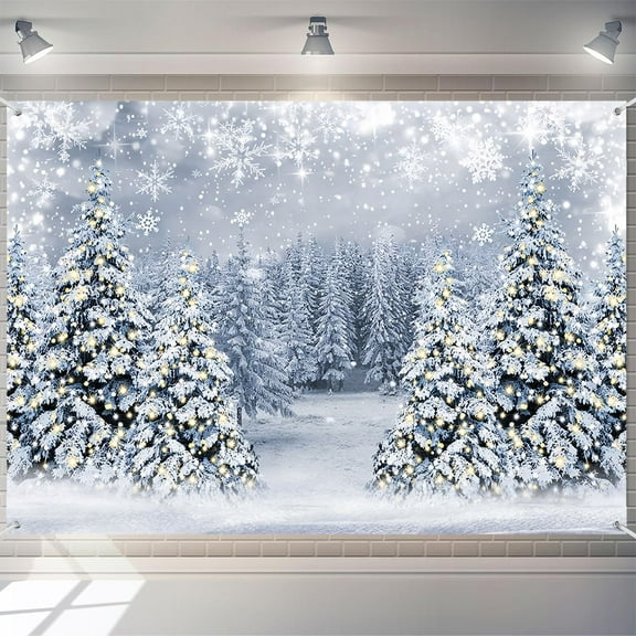 7x5ft Winter Scene Snowflake Pine Tree Backdrop For Photography