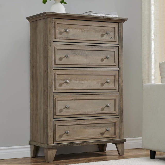 Commode à 5 Tiroirs pour Chambre, Commode avec Poignées en Métal, Meuble Télé, Organisateurs et Rangement pour Garde-Robe, Commode Haute Vintage pour Chambre, Salon, Entrée et Garde-Robe