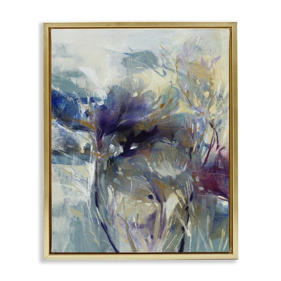 Stupell Industries Modern Abstract Layered Botanical Arrangement Gold Floating Frame Canvas Art, 17 x 21, by K. Nari