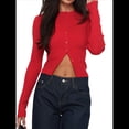 thumbnail image 1 of Suéter Corto Informal de Larga con Cuello Halter, Botones y Abertura Frontal para Mujer Rojo XL, 1 of 7