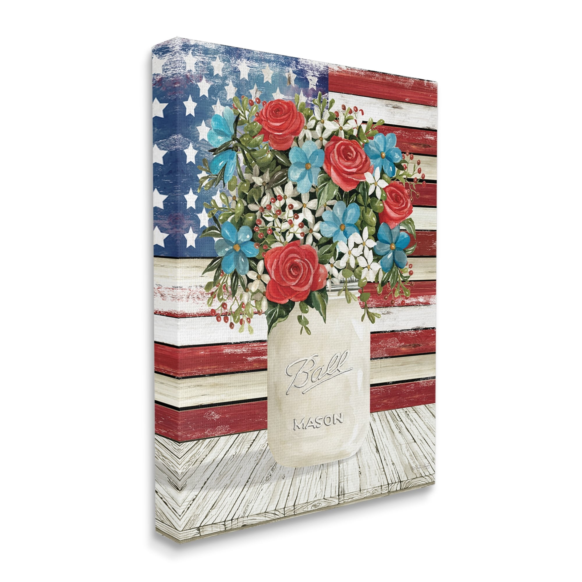 Stupell Americana Flag Festive Bouquet Botanical & Floral Painting Gallery Wrapped Canvas Print Wall Art