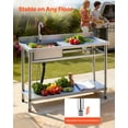 thumbnail image 2 of VEVOR Stainless Steel Utility Sink, Free Standing Single Bowl Commercial Kitchen Sink with Faucet, Utility Right Basin Workbench with Hot & Cold Water Pipe for Garage Restaurant Laundry,47x19.7x37 in, 2 of 9