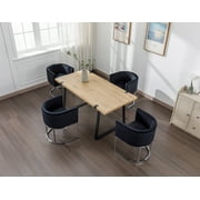 Guyou Modern Velvet Dining Chair, Mid-century Upholstered Barrel Kitchen Chairs Fabric Side Chair with Metal Legs and Curved Back for Living Room Dining Room Bedroom, Black