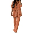 thumbnail image 1 of Timegard 2 Piece Outfits for Women V Neck Long Sleeve Button down Jackets Straight Leg Pants Fall Sets, 1 of 6