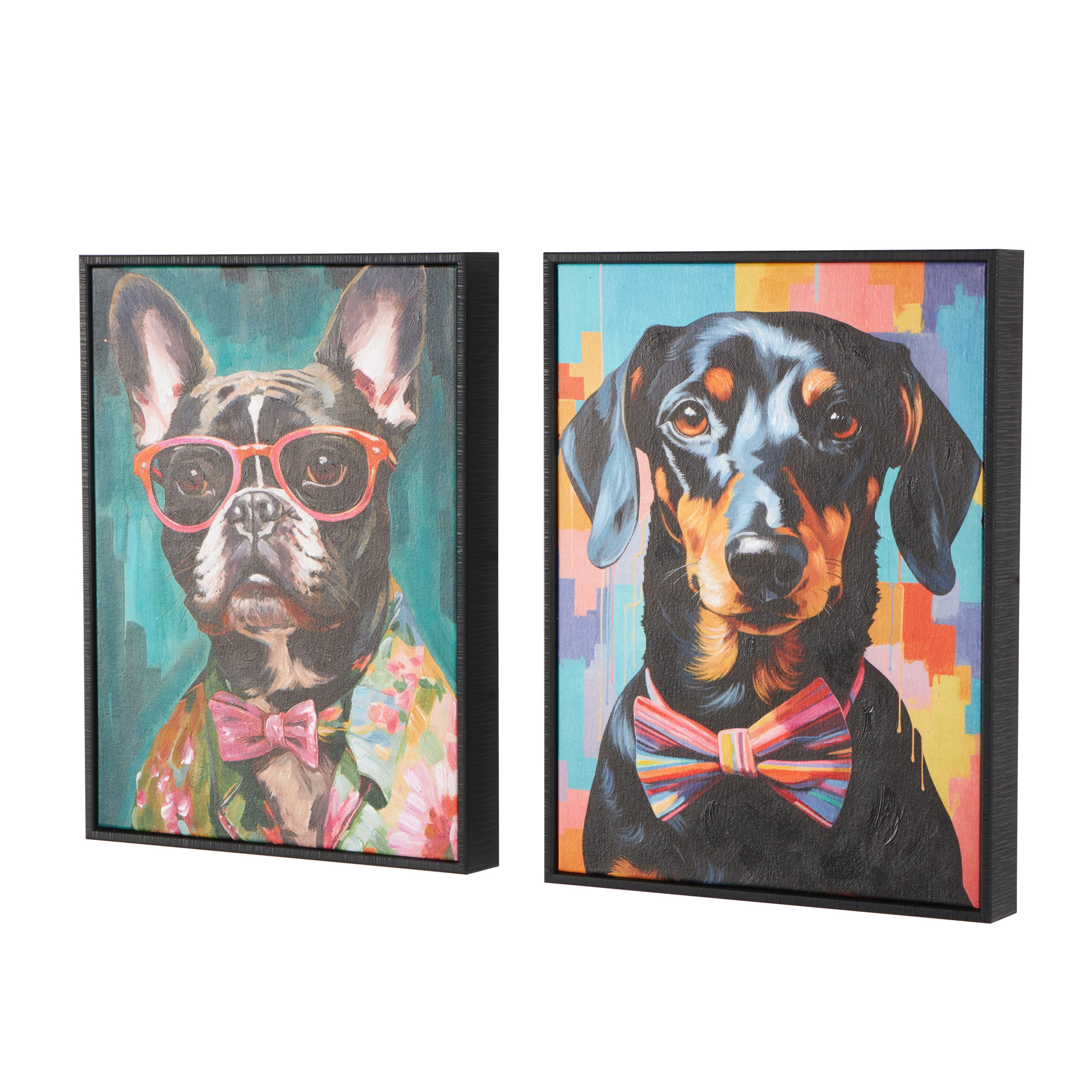13" x 17" Chic Dog Framed Wall Art with Glasses and Bow Tie, by DecMode (2 Count)