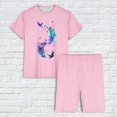 thumbnail image 6 of Jacenvly New Summer Pajamas for Women Casual Solid Short Sleeve Lettuce Trim Top Shorts 2 Piece Outfits Pajama Set Womens Summer Dresses Pink, 6 of 6
