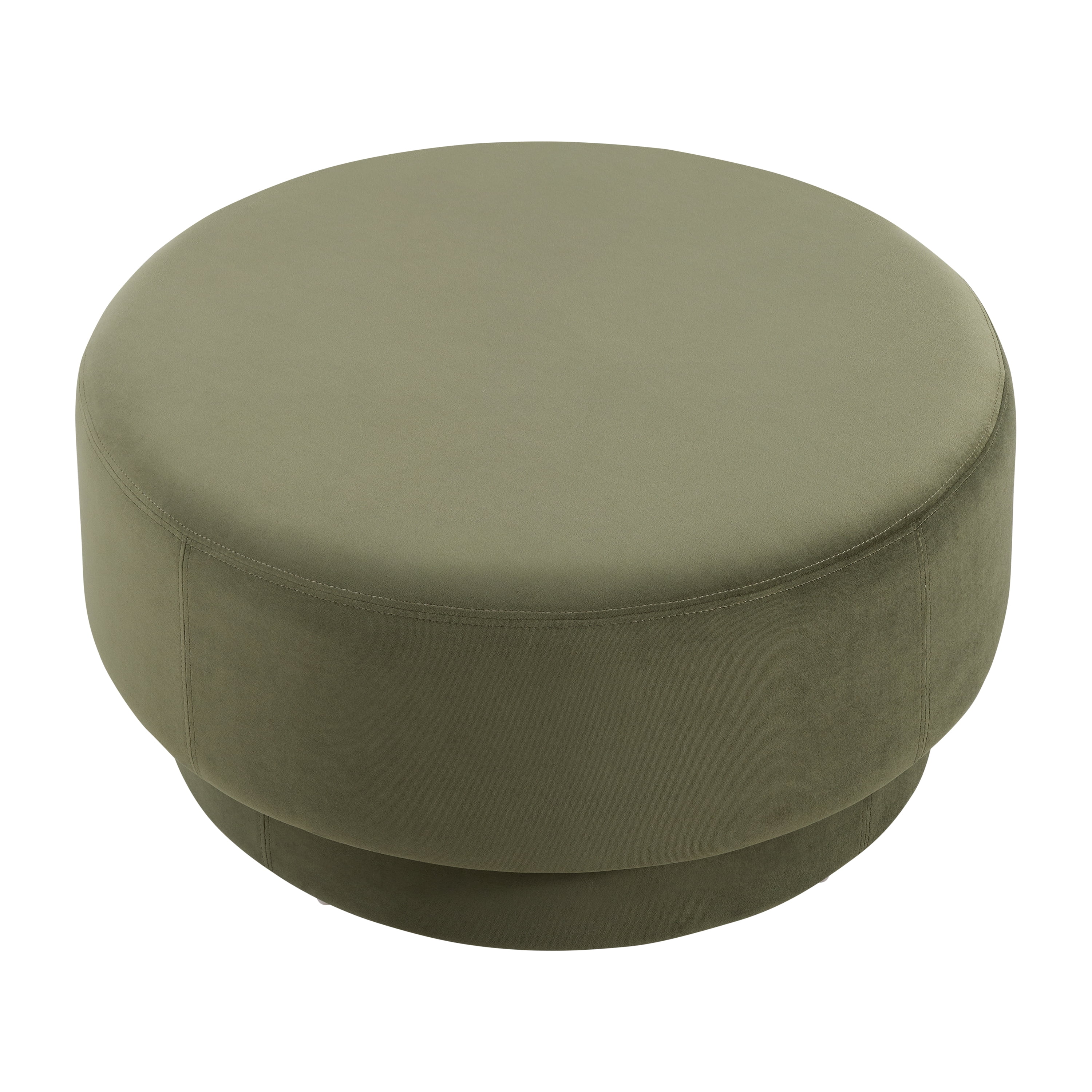 GARITIN Round Ottoman 33 Inch, Modern Double Deck Upholstered Footrest with Velvet Cover for Living Room, Green