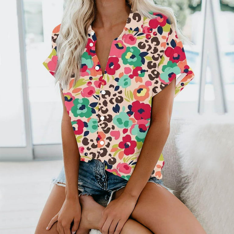 Same Day Shipping Items Prime Women's Floral Graphic Tee Shirts Short  Sleeve Comfy Blouse V Neck Casual T-Shirt Summer Tops 2023 Clothes