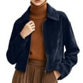 thumbnail image 2 of Jackets for Women Solid Color Long Sleeve Lapel Zipper Suede Casual Short Jacket with Lining, 2 of 8