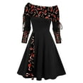 thumbnail image 1 of Qertyioot Robe Imprimée de Noël pour les Femmes, Robe Décontractée Vintage à Manches Longues de Mode d'Hiver, 1 of 4