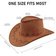 thumbnail image 4 of Sombrero de vaquero, sombrero de vaquero de gamuza, sombrero de vaquero de ala ancha de fieltro occidental para hombres y mujeres, marrón, 4 of 4