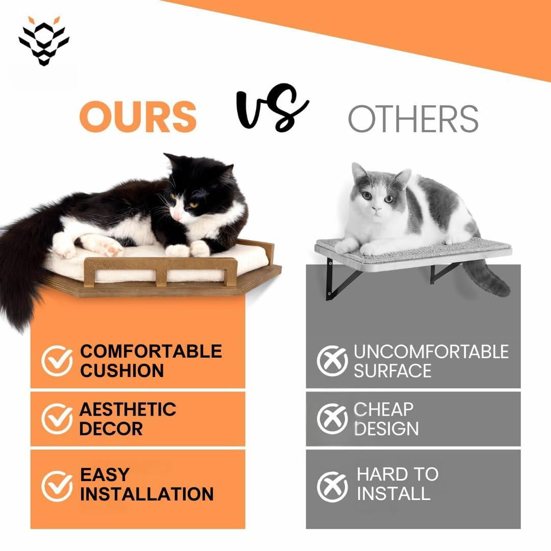 Cat Wall Shelves - Safe And Sturdy Furniture Stylish Wood Corner Shelf With 3 Steps For Cats Up To 15lbs Cushioned Perch Stairs Climbing Playing Dark Brown