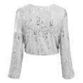 thumbnail image 5 of Women Sequined Blouse Long Sleeve V Neck Overlapping Pullover Fashion Top Glamorous Party Wear Shiny Elegant Womens Office Dinner Outfit, 5 of 5