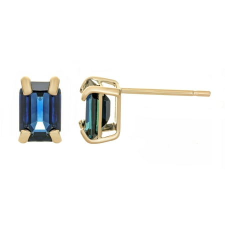 14K Yellow Gold Emerald Cut 6x4 Sapphire Stud Earrings