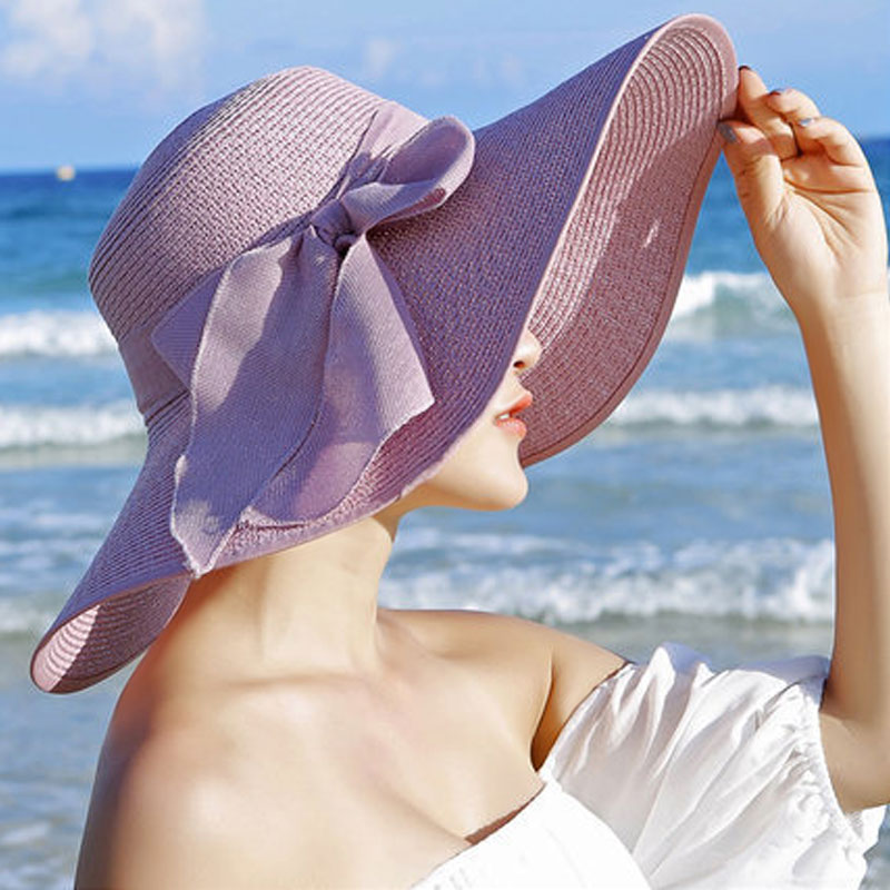 Women Wide Brim Straw Sunbonnet Foldable Summer Beach Hat with Light Blue Bowknot Women Wide Brim Straw Sunbonnet Foldable Summer Beach Hat with Light Blue Bowknot