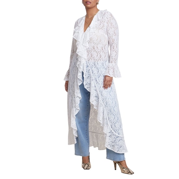 ELOQUII Women's Plus Size Lace Ruffle Duster