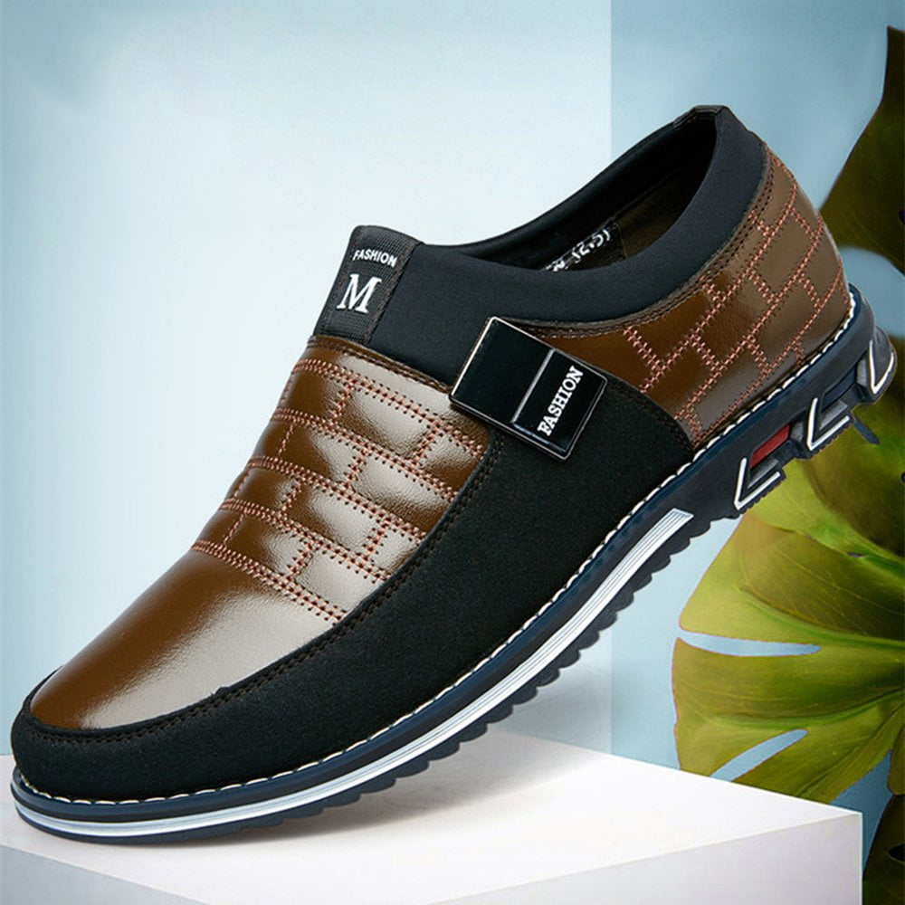 men genuine leather stitching slip on metal decoration non slip casual shoes