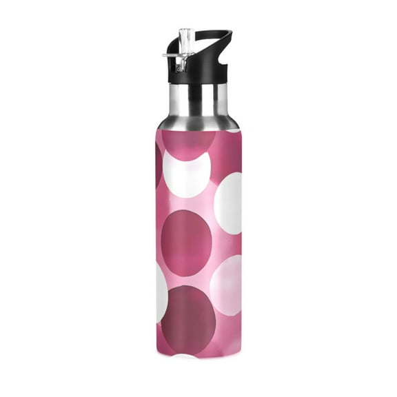 ALAZA Polka Dots Pink Water Bottle Insulated Flask Stainless Steel Straw Lid 20 oz