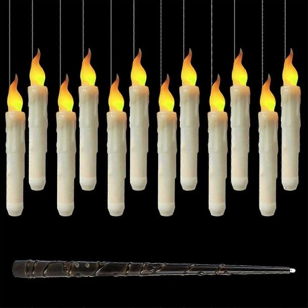 Halloween Decorations, 12PCS Floating Candles with Magic Wand Remote, 6.6" Hanging Flameless Taper Candles, Flickering Warm Light LED Candles Decor