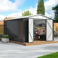 thumbnail image 3 of MUCHANT 10'x14' Outdoor Metal Storage Shed with Updated Frame Structure and Lockable Doors, Steel Garden Tool Sheds for Backyard, Patio, Lawn, White, 3 of 6