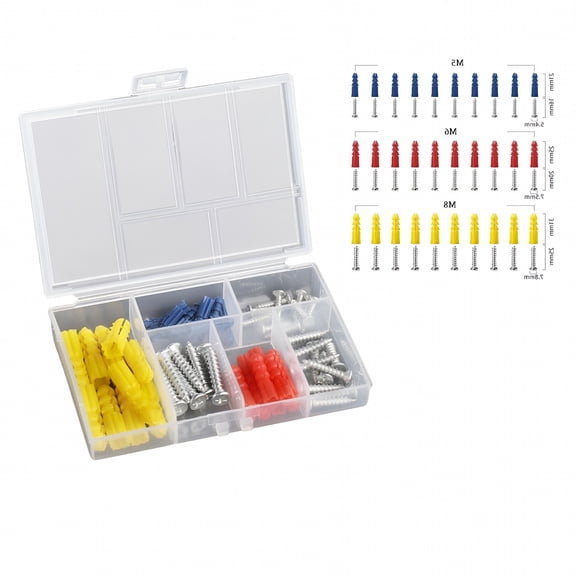 TALENO 60 Pcs Drywall Anchors with Screws Kit, Plastic Ribbed Wall Anchors Assortment M5 M6 M8, Self Drilling Fasteners for Hanging Pictures, Shelves, and Blinds