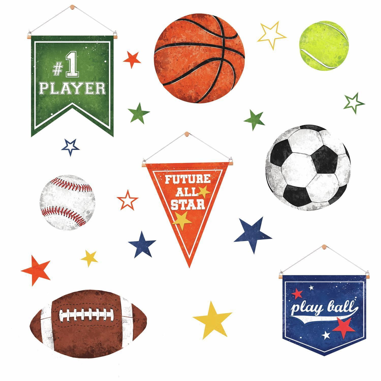 SPORTS BALLS pennant Kids Wall Stickers Decal Football Basketball Soccer Ball 