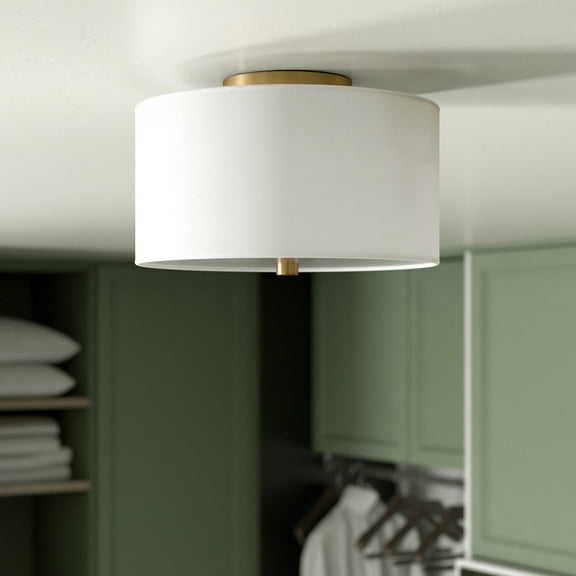 Evelyn&Zoe Ellis 12" Flush Mount with Fabric Shade in Brass/White