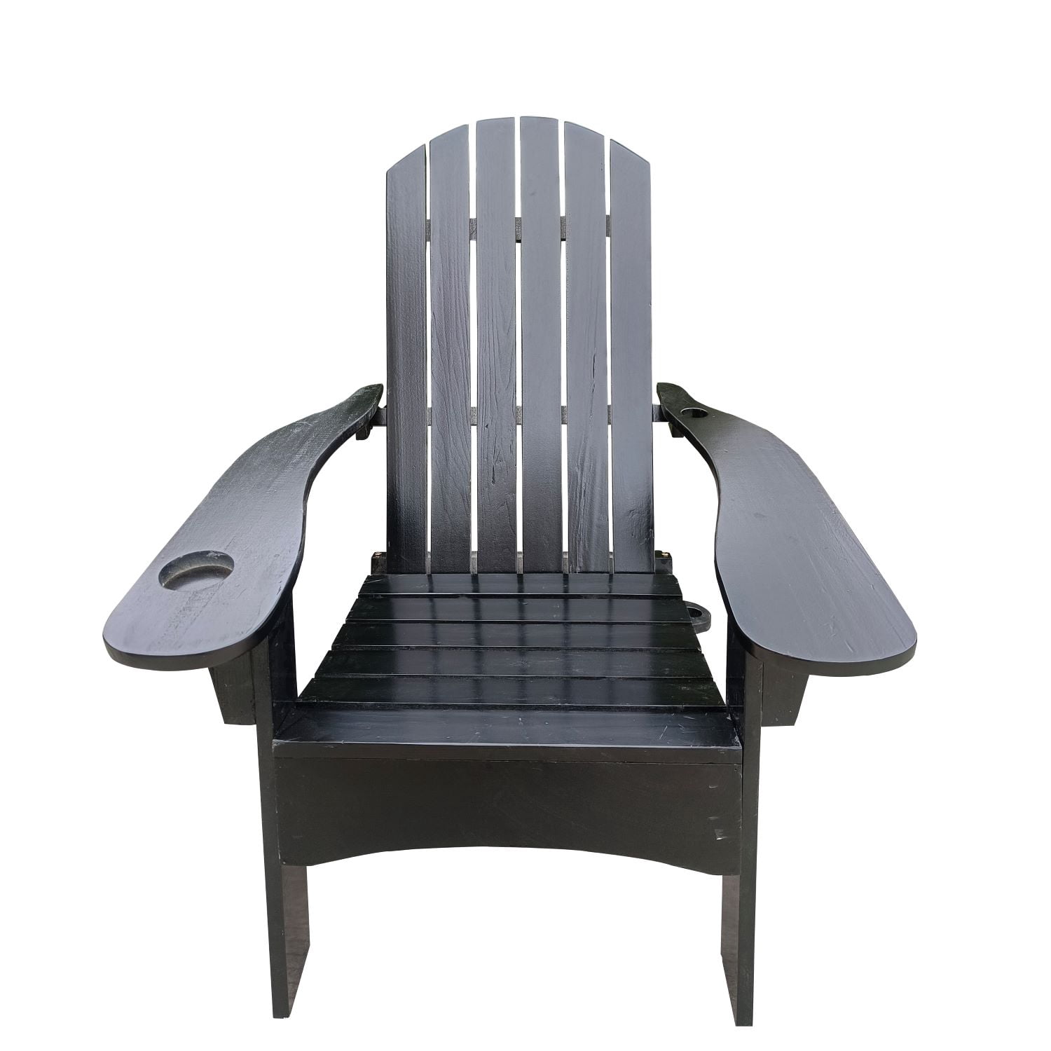 Resenkos Indoor/Outdoor Wood Adirondack Chair, Polywood Adirondack Chair with Hole to Hold Umbrella on The Arm, Black