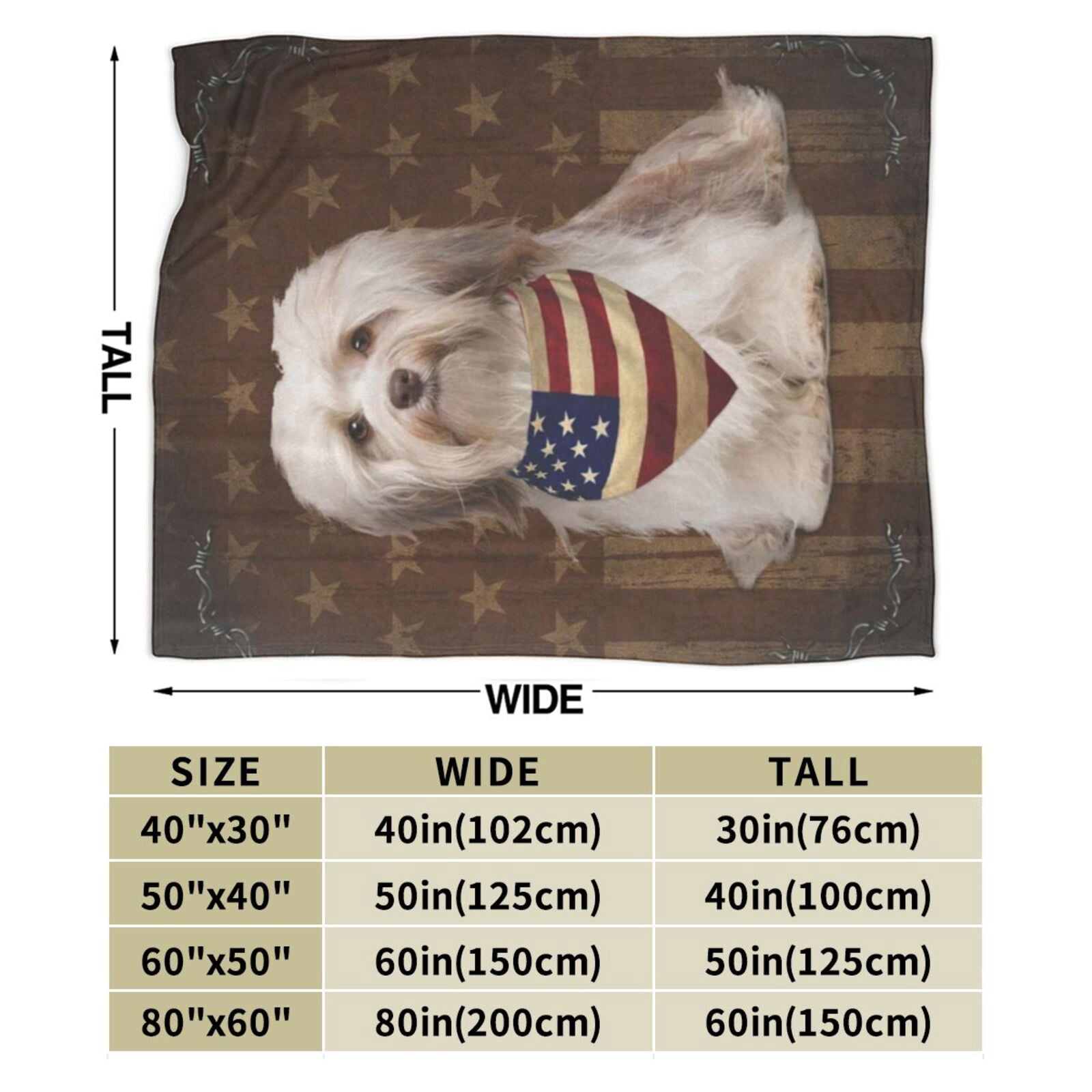 Wijzvio Havanese Dog With Vintage American Flag Throw Blanket Soft Fuzzy Fleece Blanket For Couch Bed Living Room Decoration 60"X50"