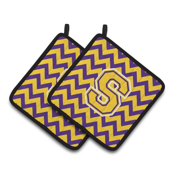 Carolines Treasures CJ1041-SPTHD Letter S Chevron Purple and Gold Pair of Pot Holders, 7.5HX7.5W, multicolor