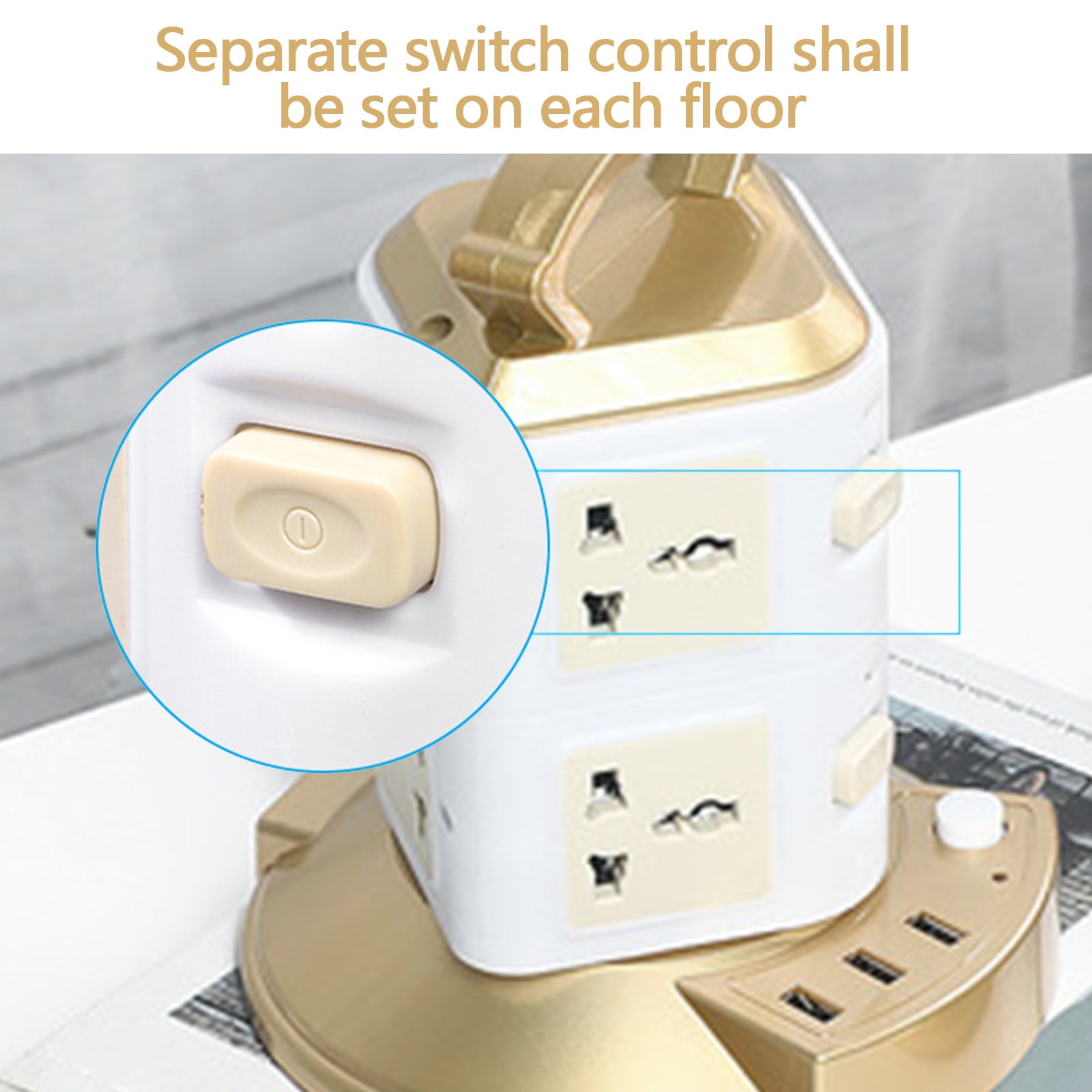 Uscallm Power Strip With Usb Type-c, Vertical Power Strip Tower Surge Protector, 16 Outlets 3 USB Ports Charging Station, 6.6 Ft Extension Cord For Home Office Desk