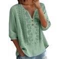 thumbnail image 2 of Womens 3/4 Sleeve Tops Cotton Linen Shirts Embroidered V Neck Button Boho Blouses Loose Fit Dressy Casual Tunic Top, 2 of 7
