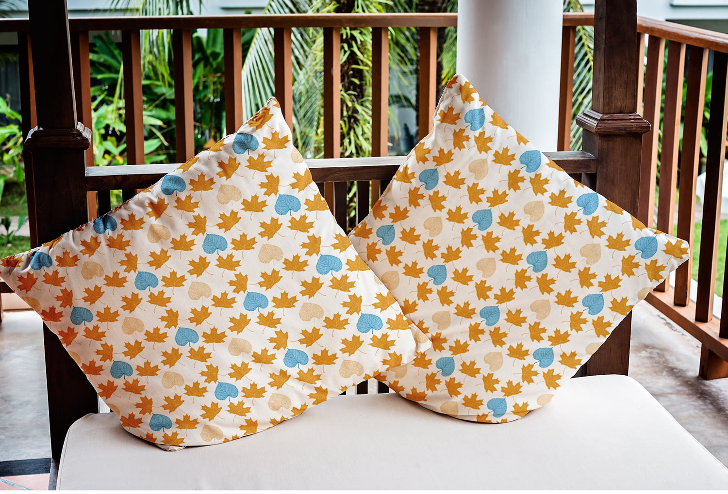 20" x 20" Simply Daisy Lots of Leaves Polyester Indoor/Outdoor Pillow, Golden Mustard Qty 1