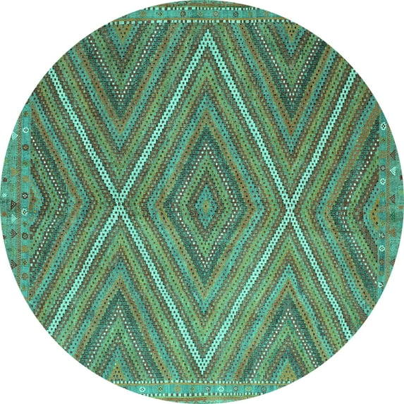 Ahgly Company Machine Washable Indoor Round Southwestern Turquoise Blue Country Area Rugs, 3' Round