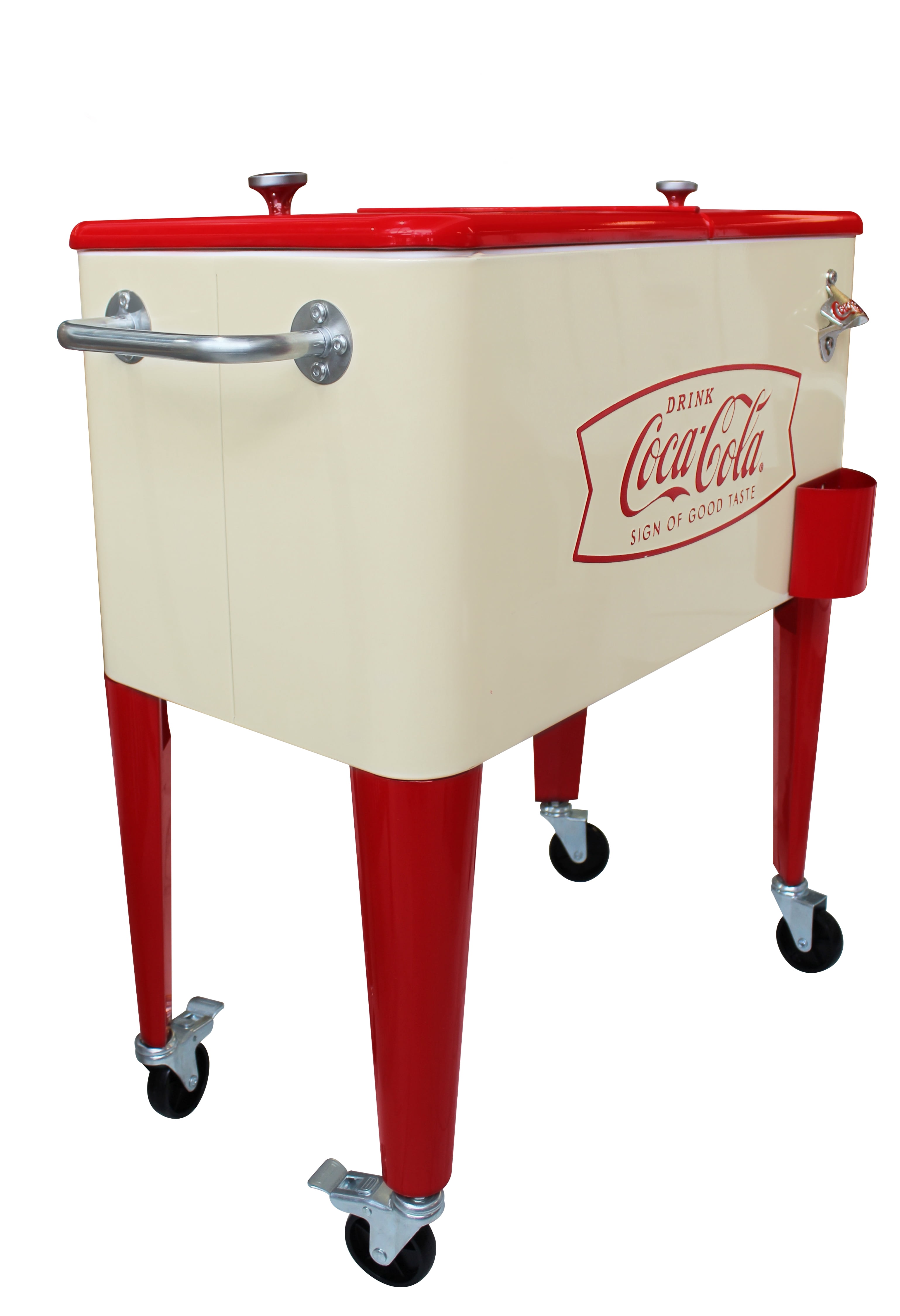 Leigh Country CP 98116 60 Qt. Coca-Cola Cream & Red Fishtail Logo Metal Patio Cooler