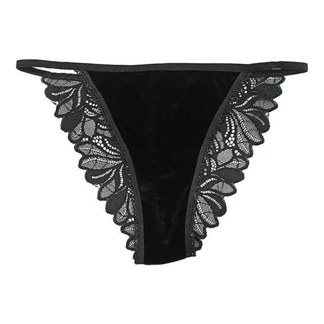 Bikini Secret Treasure para Dama con Delantero de Terciopelo y Trasero de Encaje, Negro Talla EG